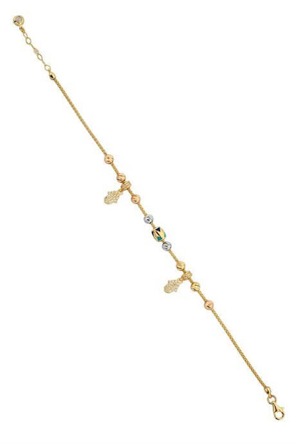 Pulsera de mano de Fátima (Hamsa) con cuentas de oro macizo Dorica | 14K (585) | 4,52 gramos