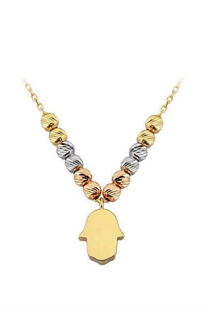 Solid Gold Dorica Beaded Hand of Fatima (Hamsa) Necklace | 14K (585) | 1.77 gr