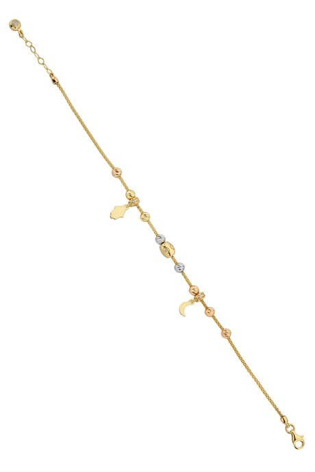 Bracelet main de Fatima (Hamsa) et lune perlé Dorica en or massif | 14K (585) | 4,42 grammes