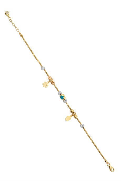 Solid Gold Dorica Beaded Hand of Fatima (Hamsa) And Snowflake Bracelet | 14K (585) | 4.53 gr