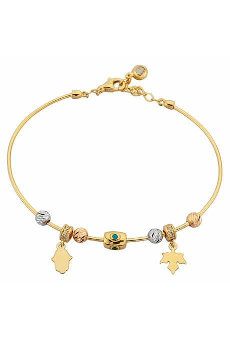 Main de Fatima (Hamsa) et feuille en perles Dorica en or massif | 14K (585) | 4,72 grammes