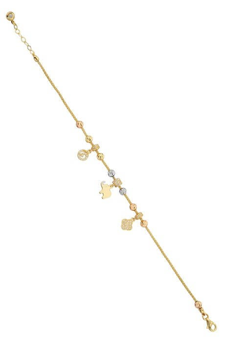 Solid Gold Dorica Beaded Elephant And Clover Lucky Bracelet | 14K (585) | 4.25 gr