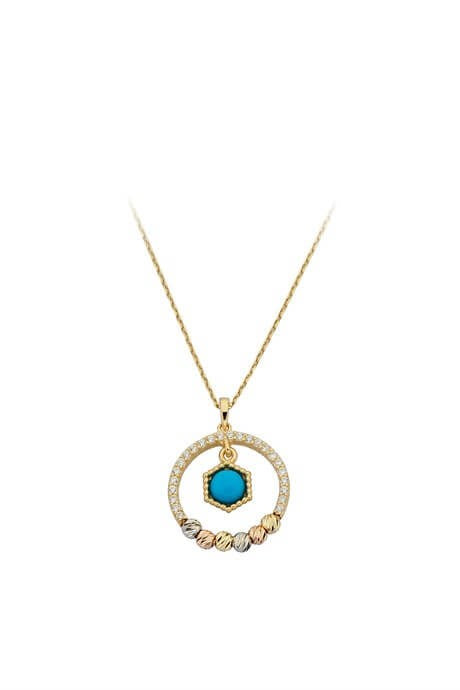 Solid Gold Dorica Beaded Turquoise Gemstone Circle Necklace | 14K (585) | 2.28 gr