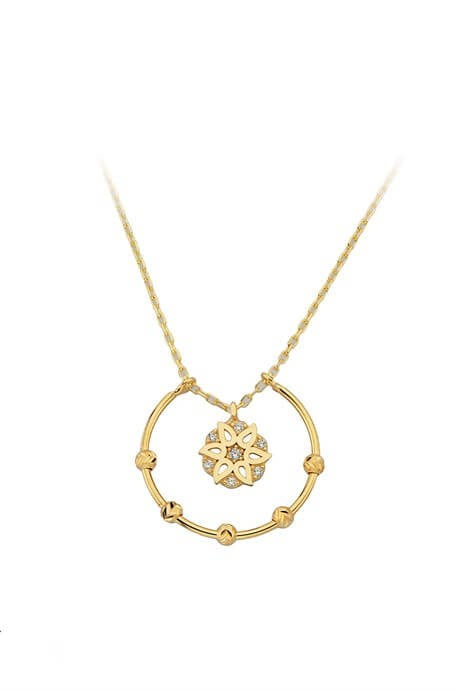 Solid Gold Dorica Beaded Circle Flower Necklace | 14K (585) | 2.43 gr