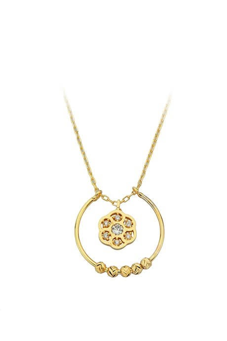 Solid Gold Dorica Beaded Circle Flower Necklace | 14K (585) | 2.40 gr