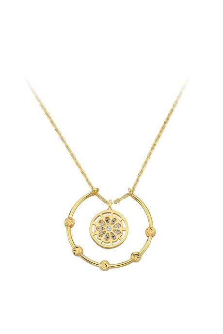 Collar de flor circular con cuentas de Dorica en oro macizo | 14K (585) | 2,50 gramos