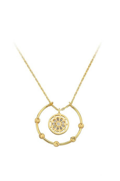 Solid Gold Dorica Beaded Circle Flower Necklace | 14K (585) | 2.50 gr