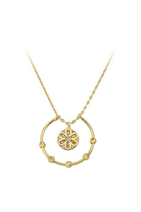 Solid Gold Dorica Beaded Circle Flower Necklace | 14K (585) | 2.56 gr