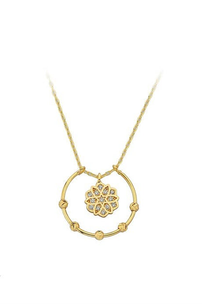 Solid Gold Dorica Beaded Circle Flower Necklace | 14K (585) | 2.66 gr