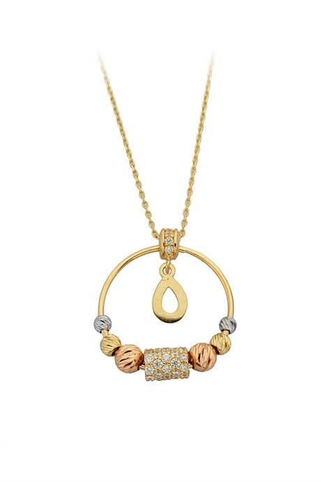 Solid Gold Dorica Beaded Circle Drop Necklace | 14K (585) | 2.81 gr