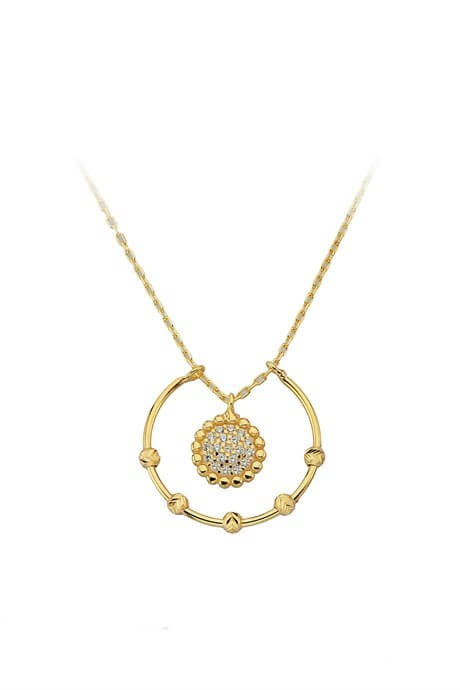 Collar de sol circular con cuentas de Dorica en oro macizo | 14K (585) | 2,54 gramos