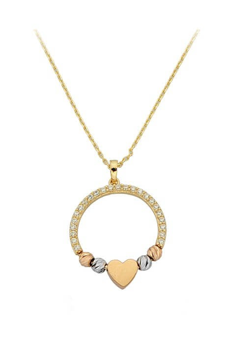 Solid Gold Dorica Beaded Circle Heart Necklace | 14K (585) | 2.14 gr