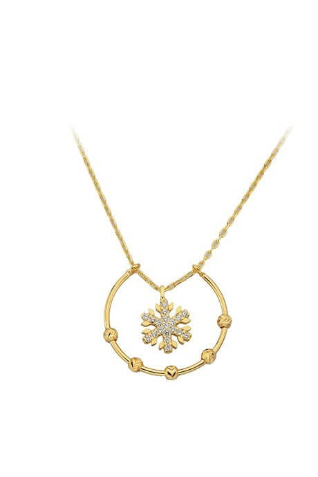 Solid Gold Dorica Beaded Circle Snowflake Necklace | 14K (585) | 2.42 gr