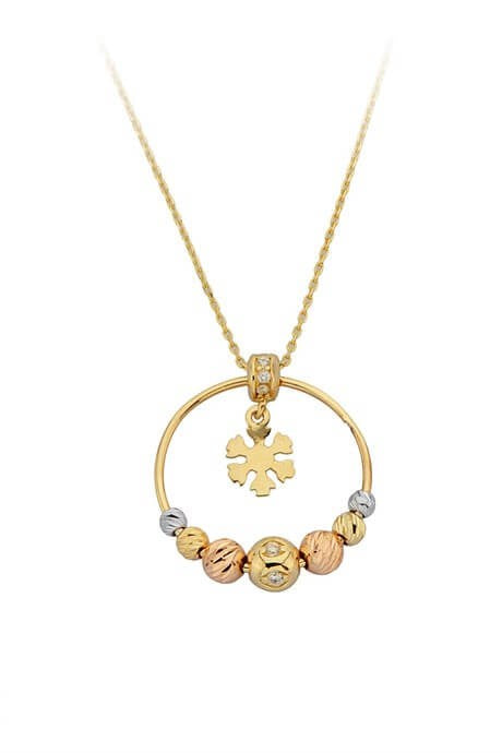 Solid Gold Dorica Beaded Circle Snowflake Necklace | 14K (585) | 3.00 gr
