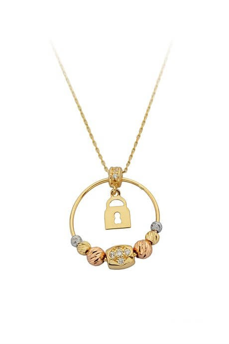 Solid Gold Dorica Beaded Circle Lock Necklace | 14K (585) | 3.28 gr