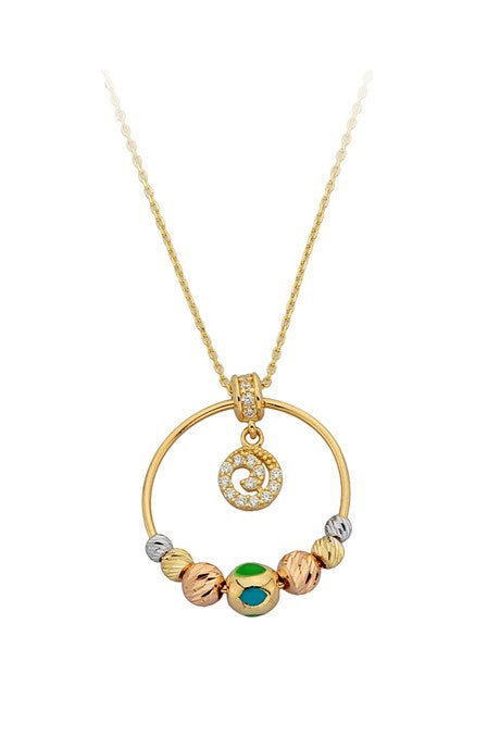 Solid Gold Dorica Beaded Circle Spiral Necklace | 14K (585) | 3.10 gr