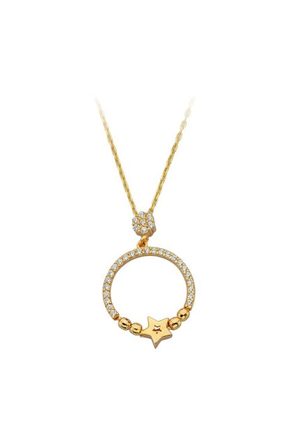 Collar de estrella circular con cuentas Dorica de oro macizo | 14K (585) | 2,05 gramos