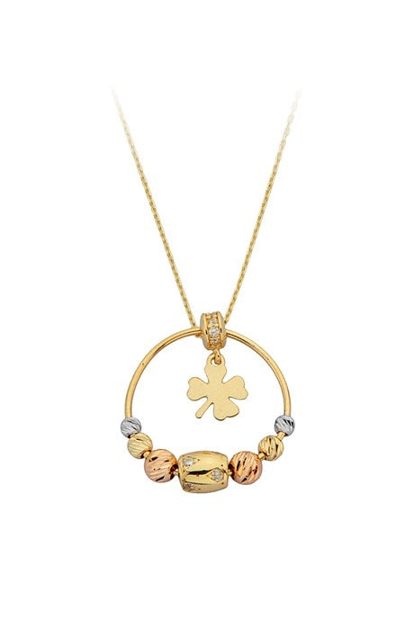 Solid Gold Dorica Beaded Circle Clover Necklace | 14K (585) | 3.34 gr
