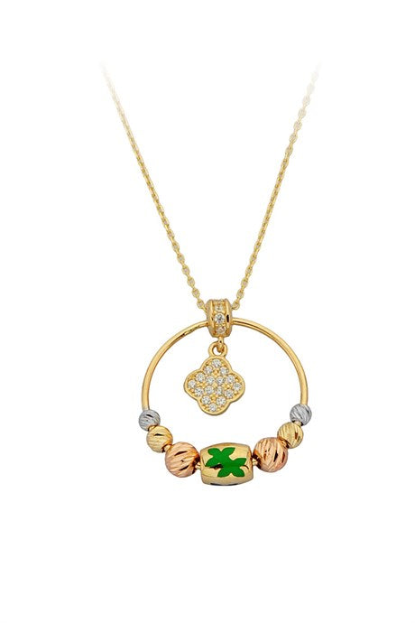 Collier de trèfle de cercle de perles Dorica en or massif | 14K (585) | 3,48 grammes