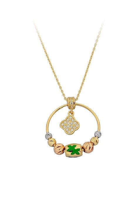 Solid Gold Dorica Beaded Circle Clover Necklace | 14K (585) | 3.48 gr