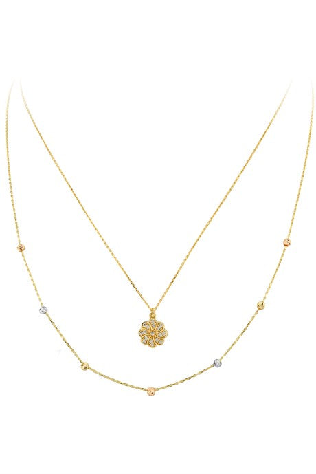 Solid Gold Dorica Beaded Double Flower Necklace | 14K (585) | 2.76 gr