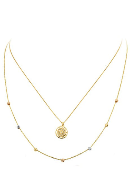 Solid Gold Dorica Beaded Double Flower Necklace | 14K (585) | 2.71 gr
