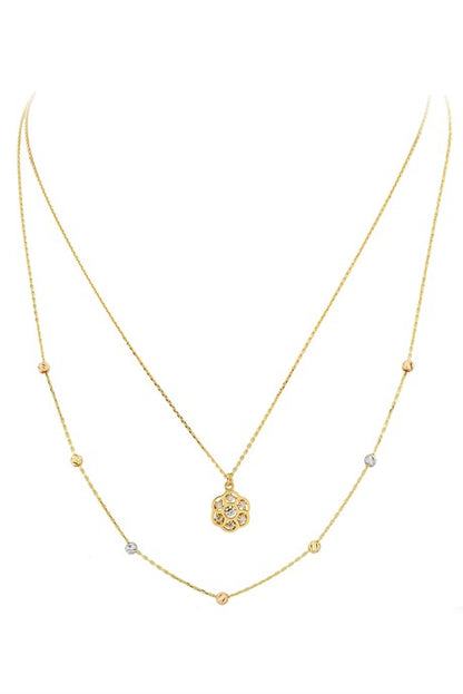 Solid Gold Dorica Beaded Double Flower Necklace | 14K (585) | 2.88 gr