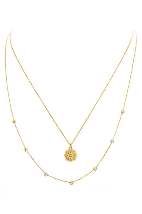 Solid Gold Dorica Beaded Double Flower Necklace | 14K (585) | 2.86 gr
