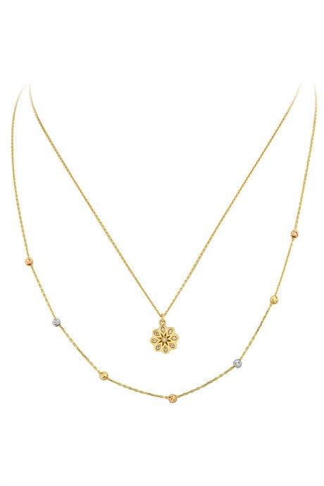 Solid Gold Dorica Beaded Double Flower Necklace | 14K (585) | 2.73 gr