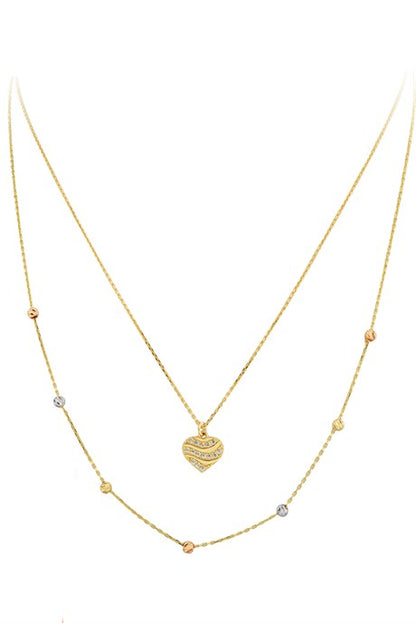 Collar de corazón doble con cuentas Dorica de oro macizo | 14K (585) | 2,71 gramos