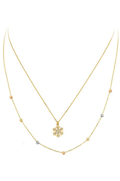 Solid Gold Dorica Beaded Double Snowflake Necklace | 14K (585) | 2.68 gr