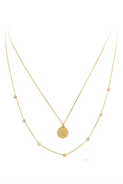 Solid Gold Dorica Beaded Double Design Necklace | 14K (585) | 2.94 gr