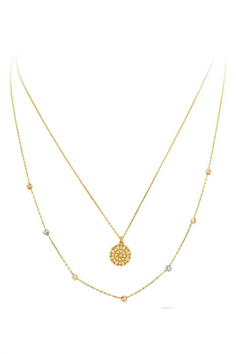 Solid Gold Dorica Beaded Double Design Necklace | 14K (585) | 2.94 gr