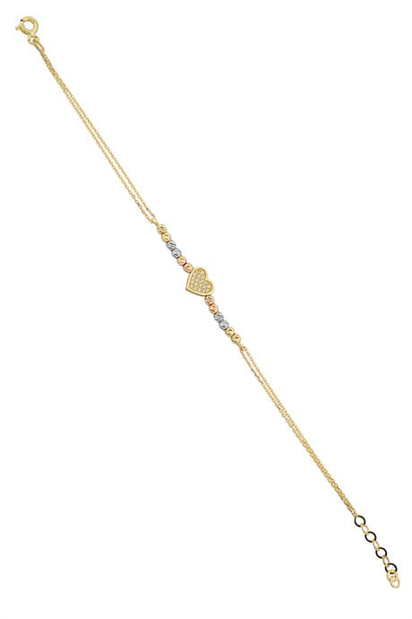 Solid Gold Dorica Beaded Heart Bracelet | 14K (585) | 1.50 gr