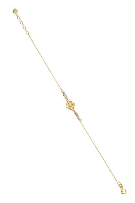 Pulsera de flor de corazón con cuentas Dorica de oro macizo | 14K (585) | 1,79 gramos