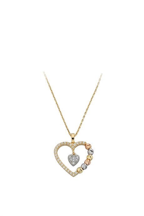 Solid Gold Dorica Beaded Heart Necklace | 14K (585) | 2.10 gr