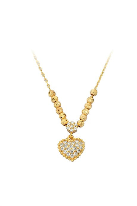 Solid Gold Dorica Beaded Heart Necklace | 14K (585) | 2.20 gr