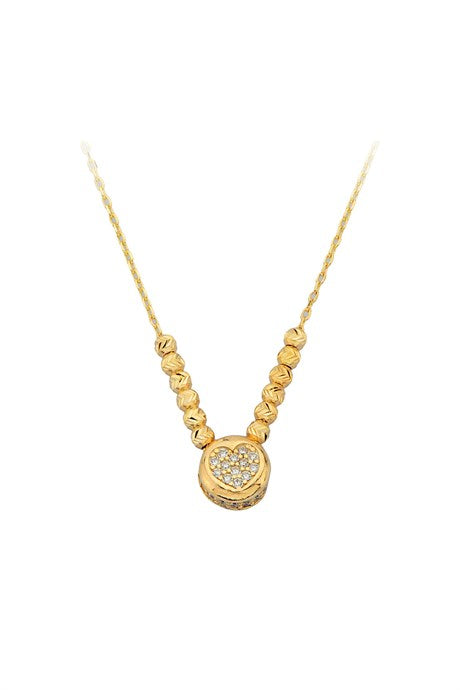 Solid Gold Dorica Beaded Heart Necklace | 14K (585) | 2.30 gr