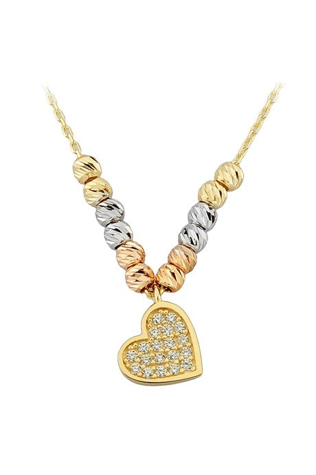 Solid Gold Dorica Beaded Heart Necklace | 14K (585) | 1.76 gr
