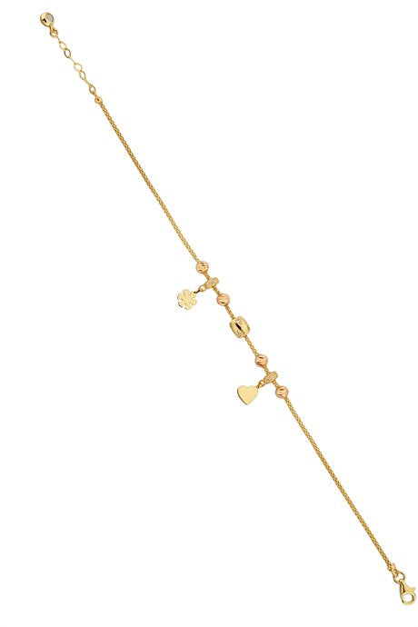 Solid Gold Dorica Beaded Heart And Snowflake Bracelet | 14K (585) | 4.34 gr