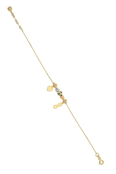 Solid Gold Dorica Beaded Heart And Infinity Bracelet | 14K (585) | 2.66 gr