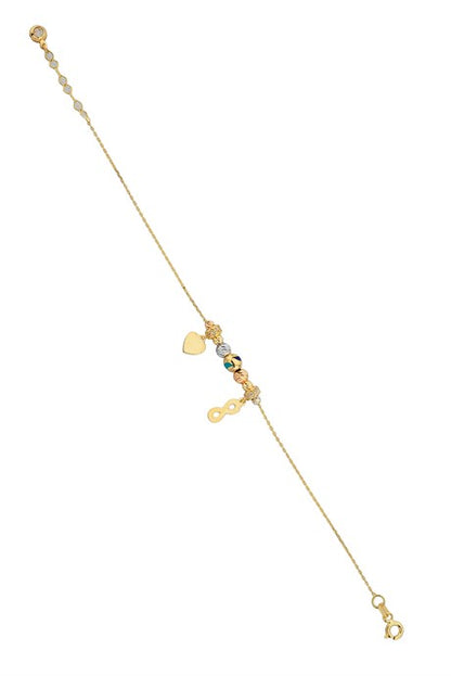 Solid Gold Dorica Beaded Heart And Infinity Bracelet | 14K (585) | 2.66 gr