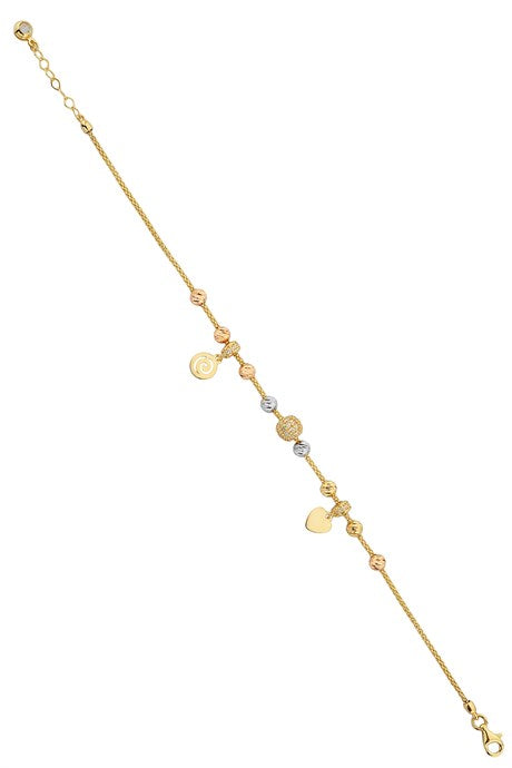 Solid Gold Dorica Beaded Heart And Spiral Bracelet | 14K (585) | 4.12 gr