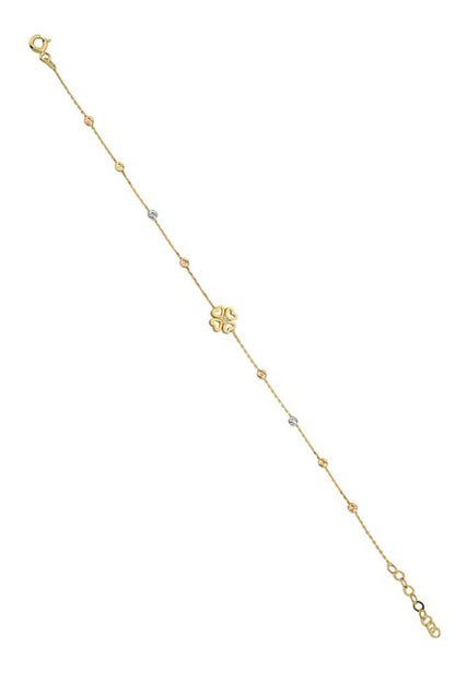 Solid Gold Dorica Beaded Heart Clover Bracelet | 14K (585) | 1.40 gr