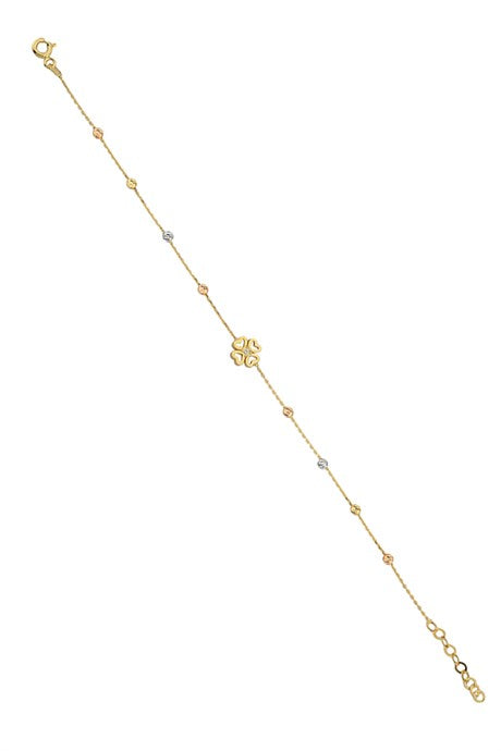 Solid Gold Dorica Beaded Heart Clover Bracelet | 14K (585) | 1.40 gr