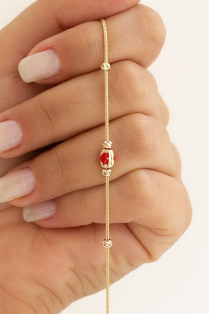 Solid Gold Dorica Beaded Heart Bracelet | 14K (585) | 3.07 gr