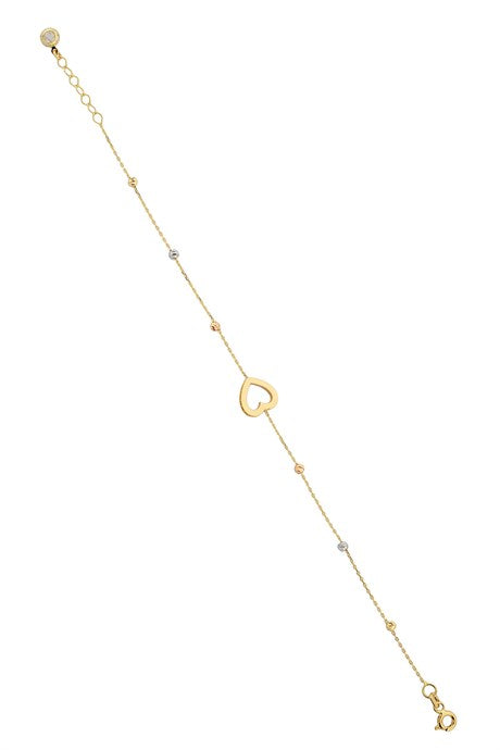 Solid Gold Dorica Beaded Heart Bracelet | 14K (585) | 1.60 gr