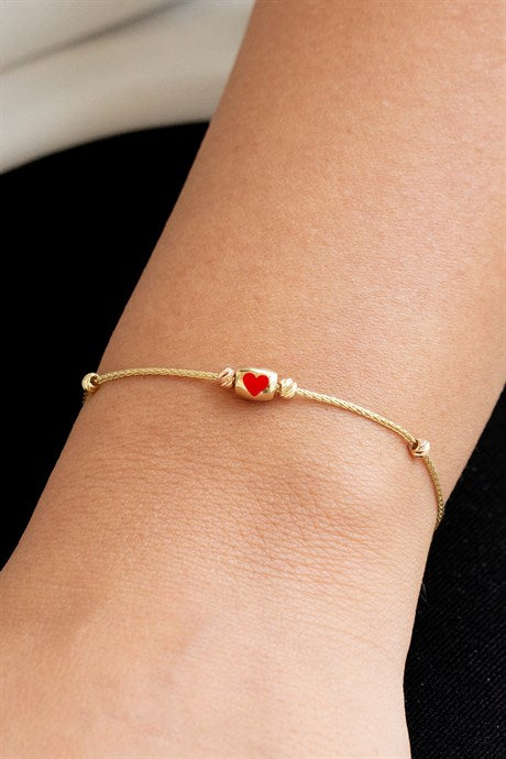 Pulsera de corazón con cuentas Dorica de oro macizo | 14K (585) | 3,07 gramos