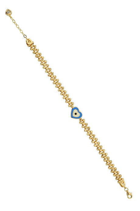 Solid Gold Dorica Beaded Heart Evil Eye Bracelet | 14K (585) | 6.74 gr