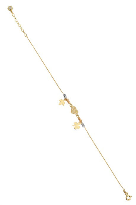 pulsera de hoja de corazón con cuentas Dorica de oro macizo | 14K (585) | 2,06 gramos